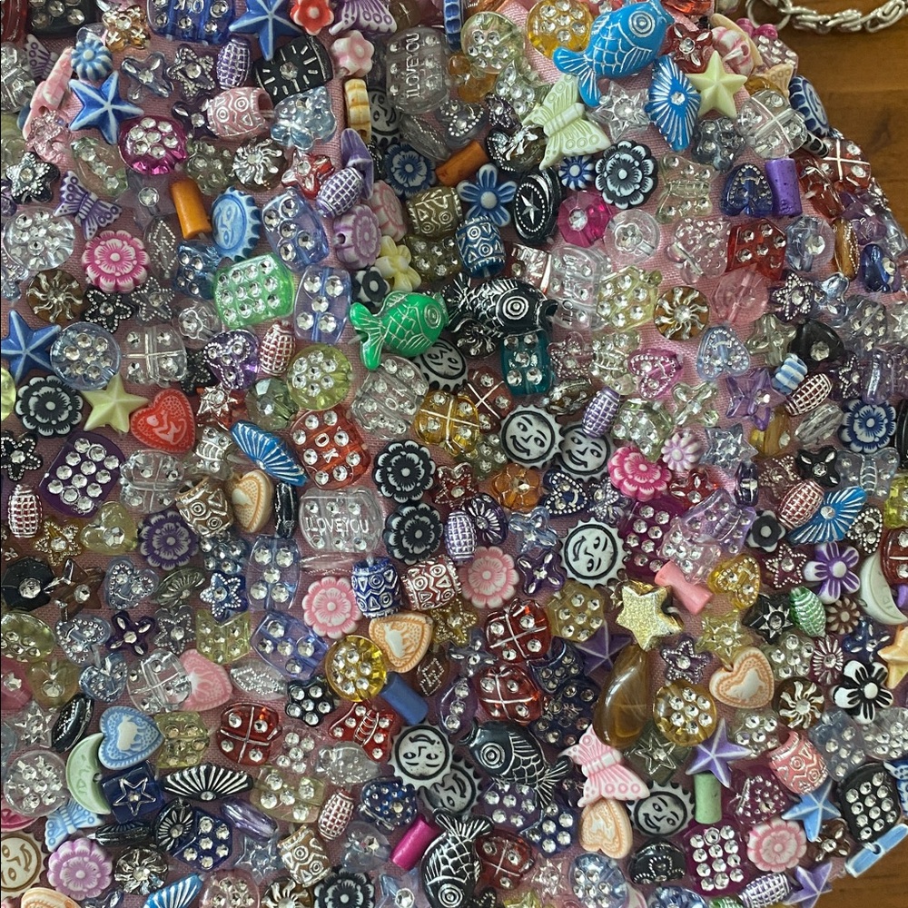 Vintage La Viola fun beaded crossbody handbag kiss closure pink sateen quirky - Picture 9 of 13